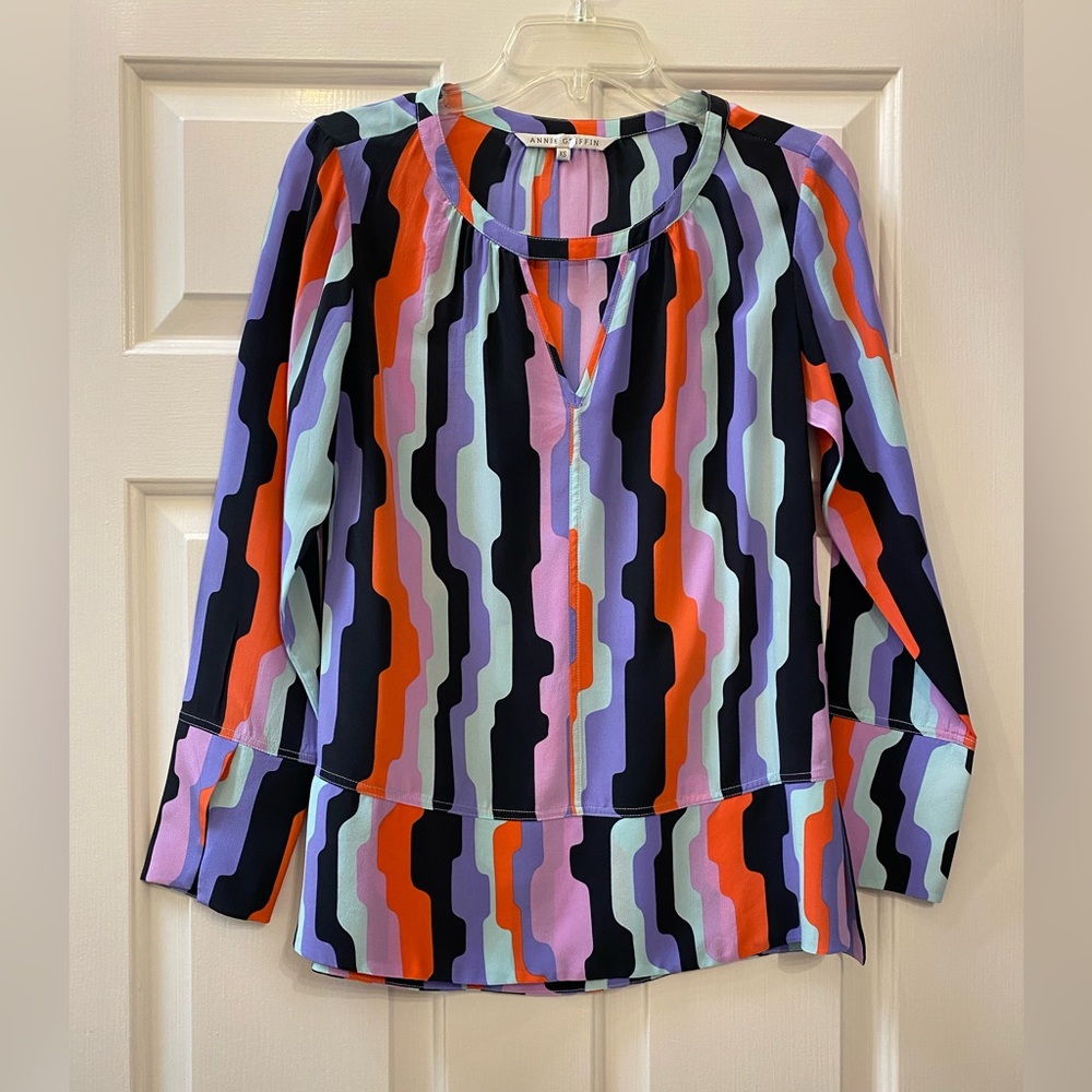 Annie Griffin Colorful Geometric Silk Blouse